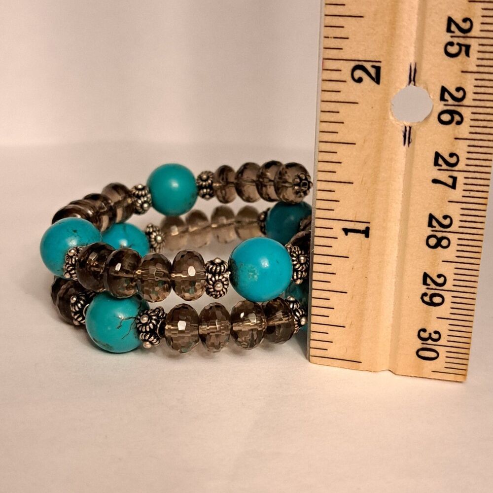 NEW Handmade Bracelet Turquoise Smoky Quartz Gemstones Sterling Silver Spring - Picture 2 of 4